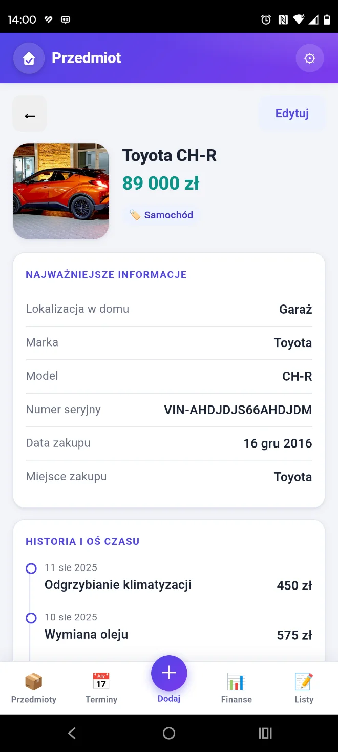 Soupis vybavení s fotkami a umístěním v aplikaci Domowik